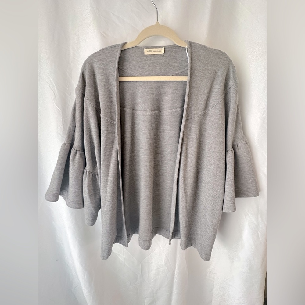Grey Ruffle Sleeve Cardigan